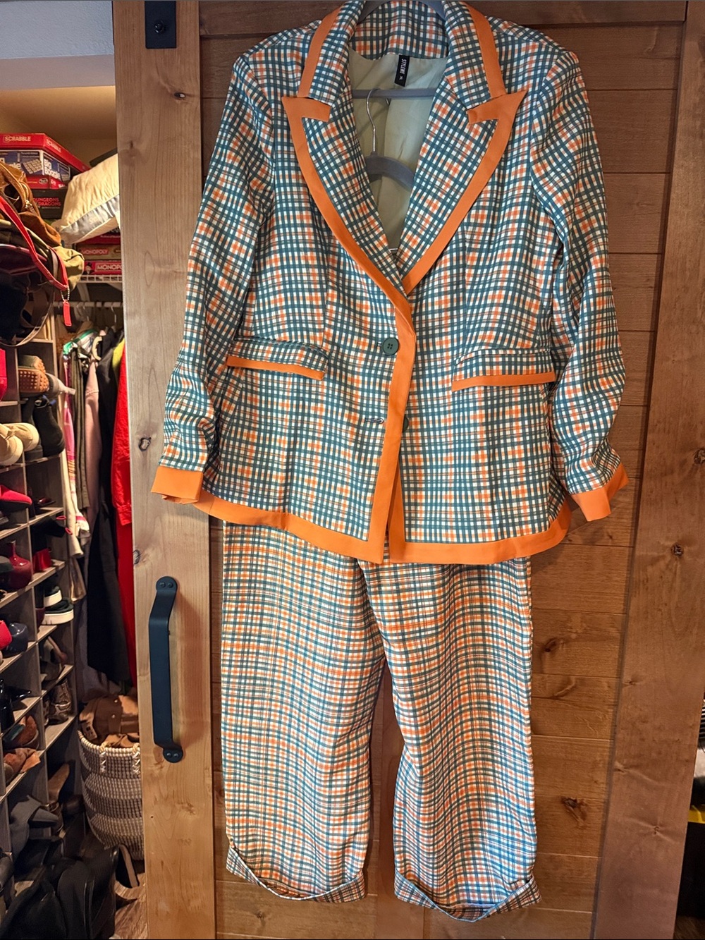 STYLEWE Orange and Teal Check Plaid women’s suit